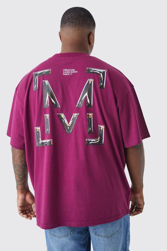 Men's Plus Oversized Boxy 'M' Graphic T-Shirt - Purple - Xxxl, Purple