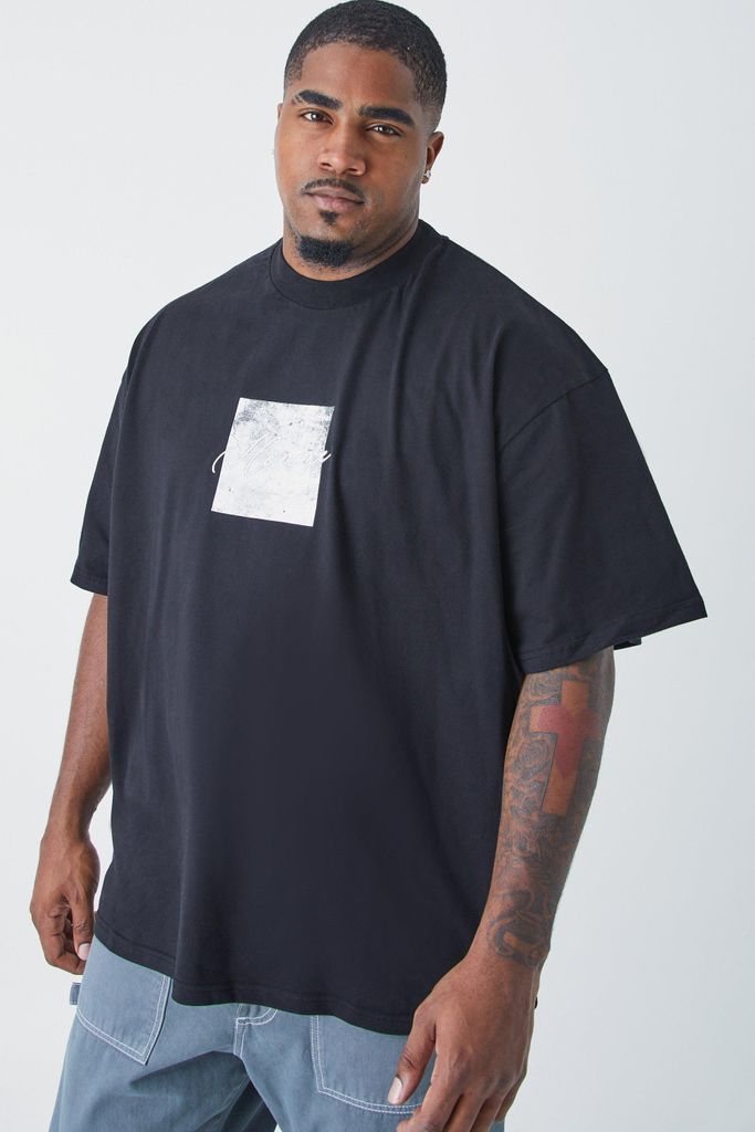 Men's Plus Oversized Heavyweight Embroidered T-Shirt - Black - Xxxl, Black