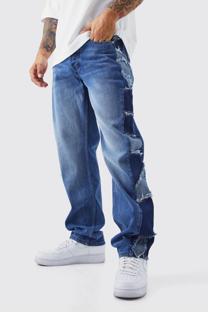 Men's Relaxed Rigid Patchwork Side Panel Jeans - Blue - 28R, Blue