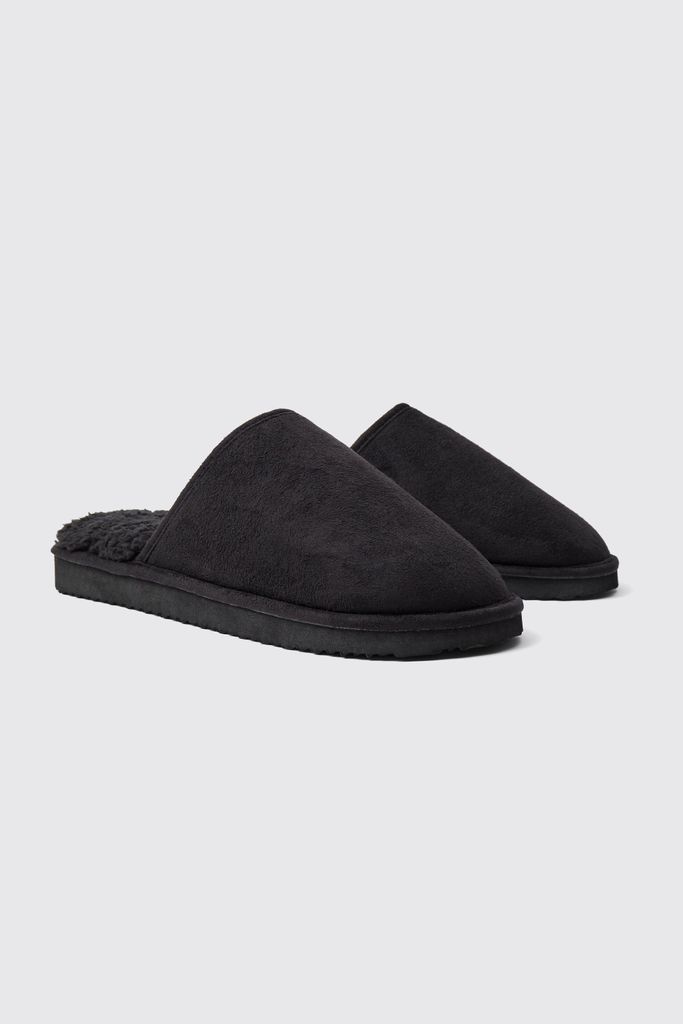 Men's Sherpa Lined Slipper - Black - S, Black