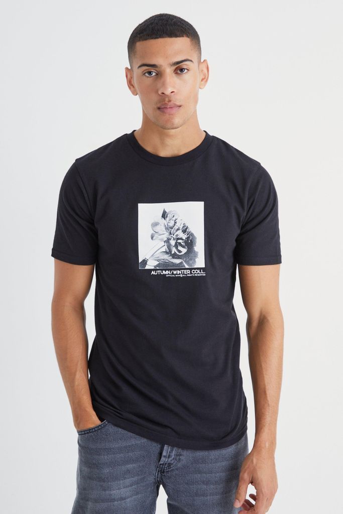Men's Slim Fit Heavyweight Graphic Printed T-Shirt - Black - S, Black