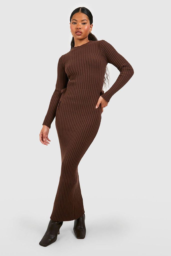 Womens Petite Cut Out Ribbed Knit Maxi Dress - Brown - S, Brown
