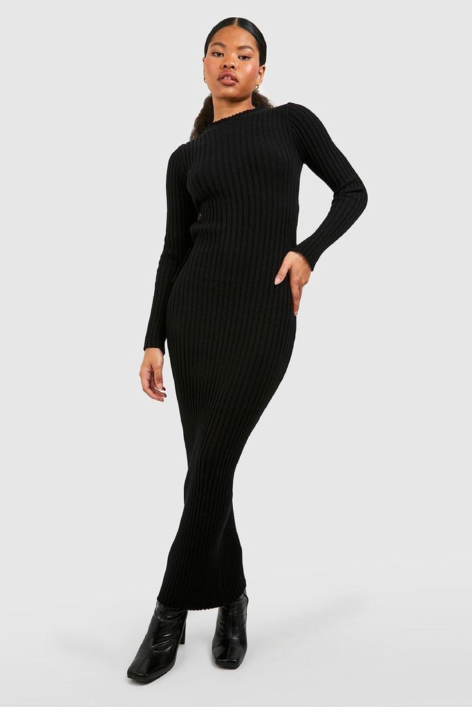 Womens Petite Cut Out Ribbed Knit Maxi Dress - Black - S, Black