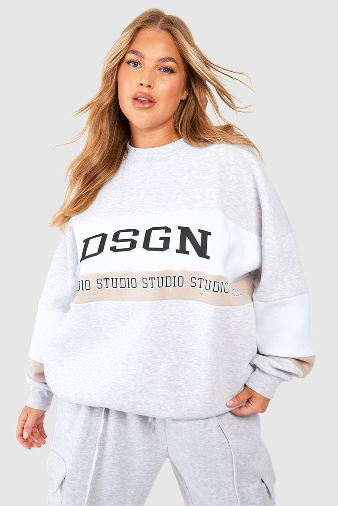 Womens Plus Dsgn Studio Colour Block Printed Sweatshirt - Grey - 16, Grey