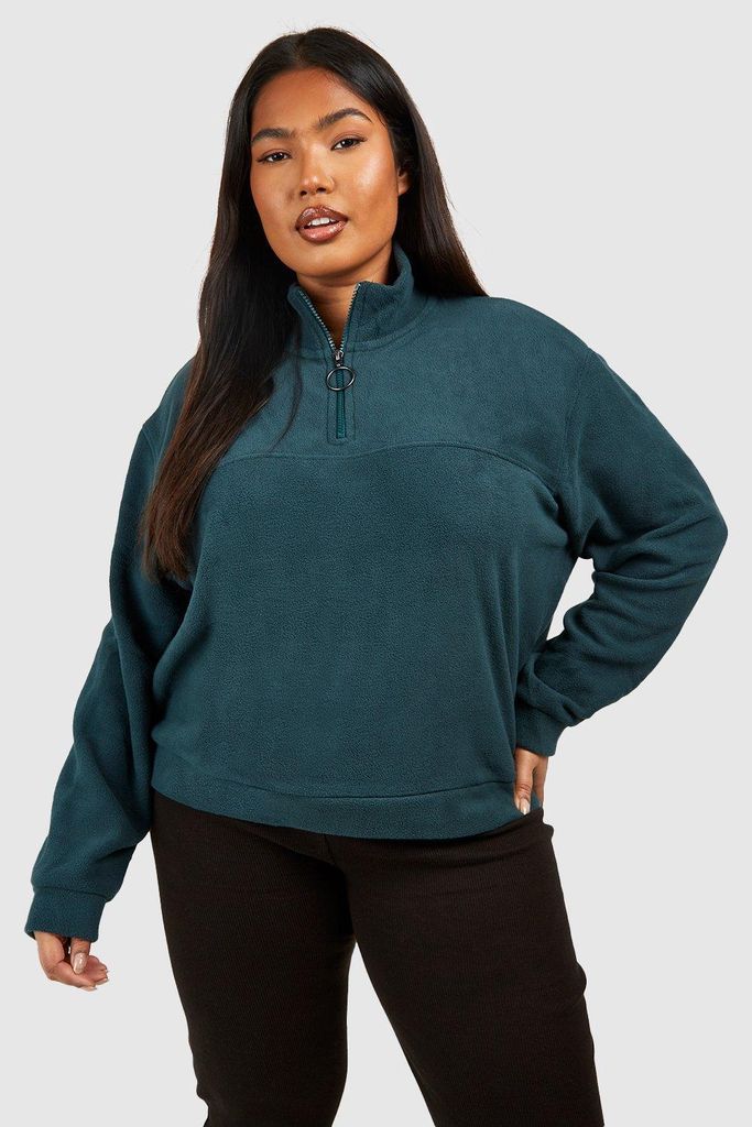 Womens Plus O Ring Half Zip Sweatshirt - Green - 22, Green