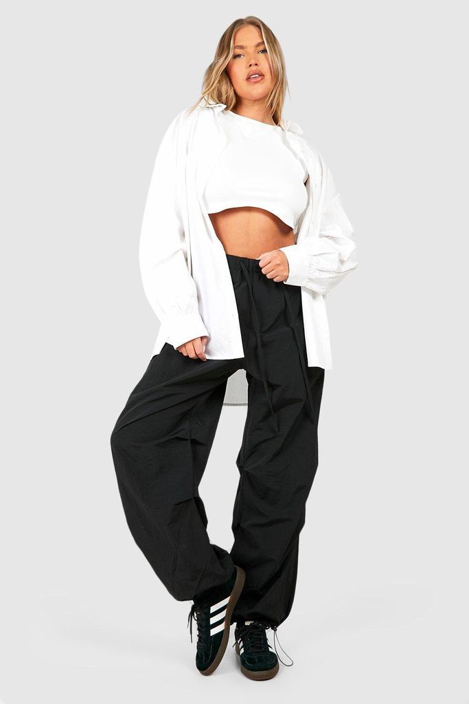 Womens Plus Nylon Ruched Detail Cargo Trousers - Black - 16, Black
