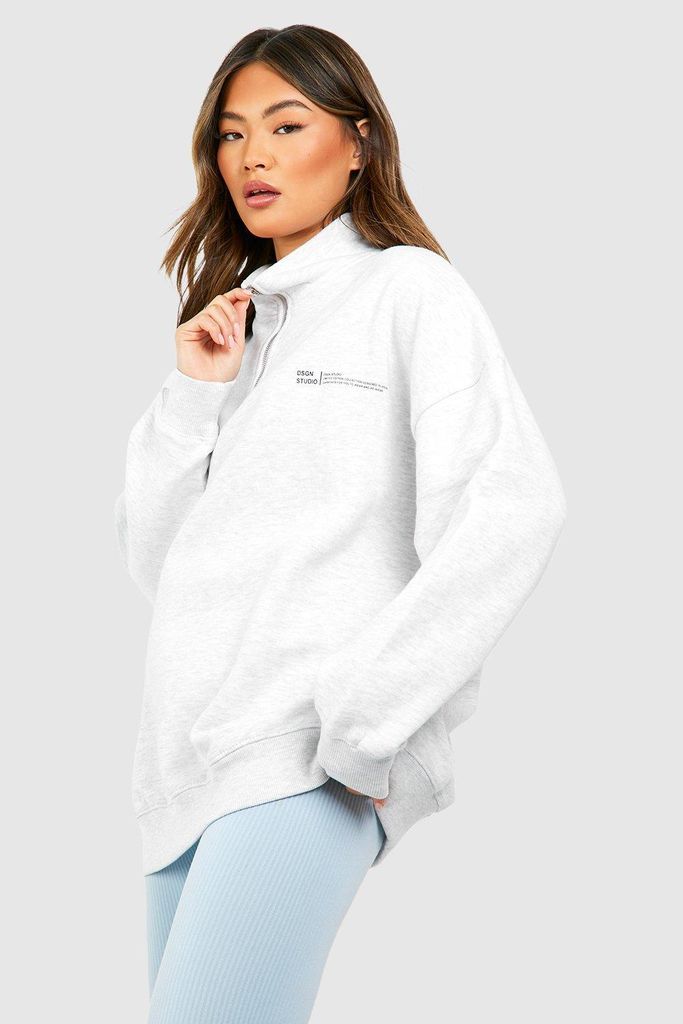 Womens Text Slogan Half Zip Oversized Sweatshirt - Grey - S, Grey