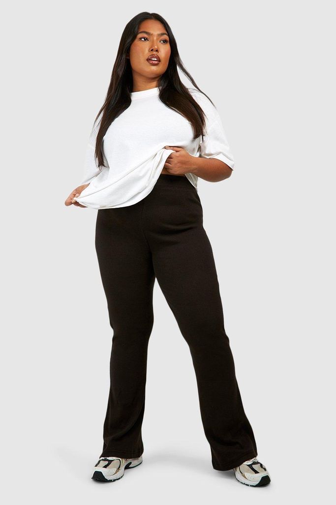 Womens Plus Cotton Rib Basic Flare Trousers - Black - 16, Black