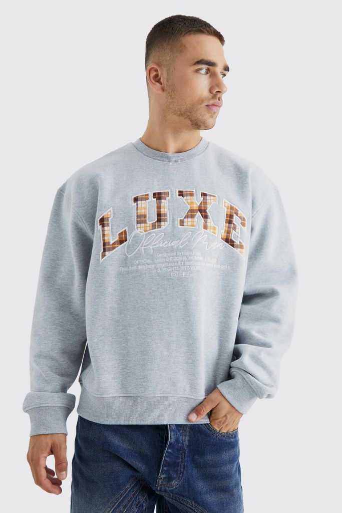 Men's Oversized Boxy Luxe Applique Bear Sweatshirt - Grey - S, Grey
