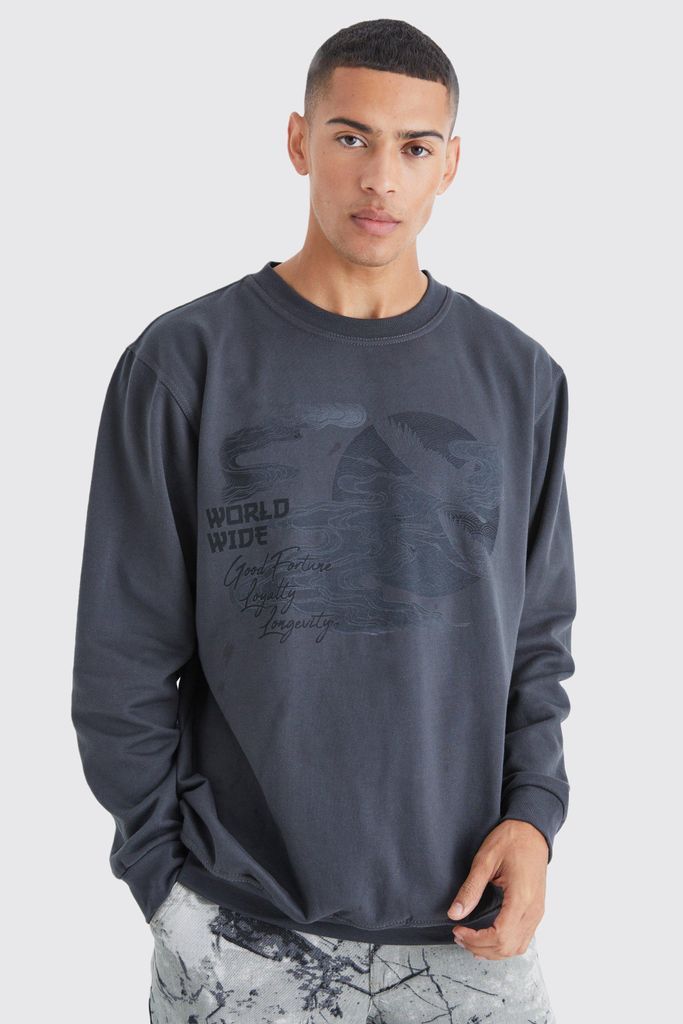 Men's Oversized Boxy Graphic Sweatshirt - Grey - S, Grey