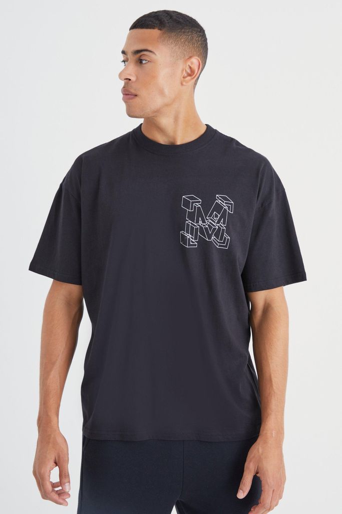Men's Oversized M Stencil Graphic T-Shirt - Black - S, Black