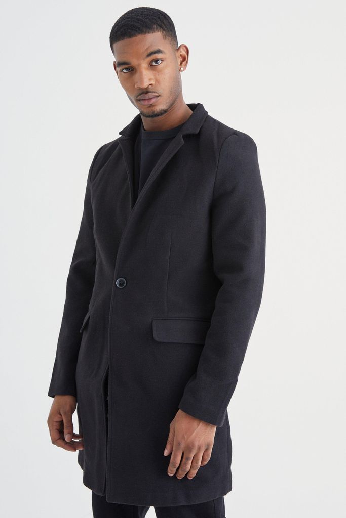 Men's Tall Notch Collar Smart Overcoat - Black - S, Black