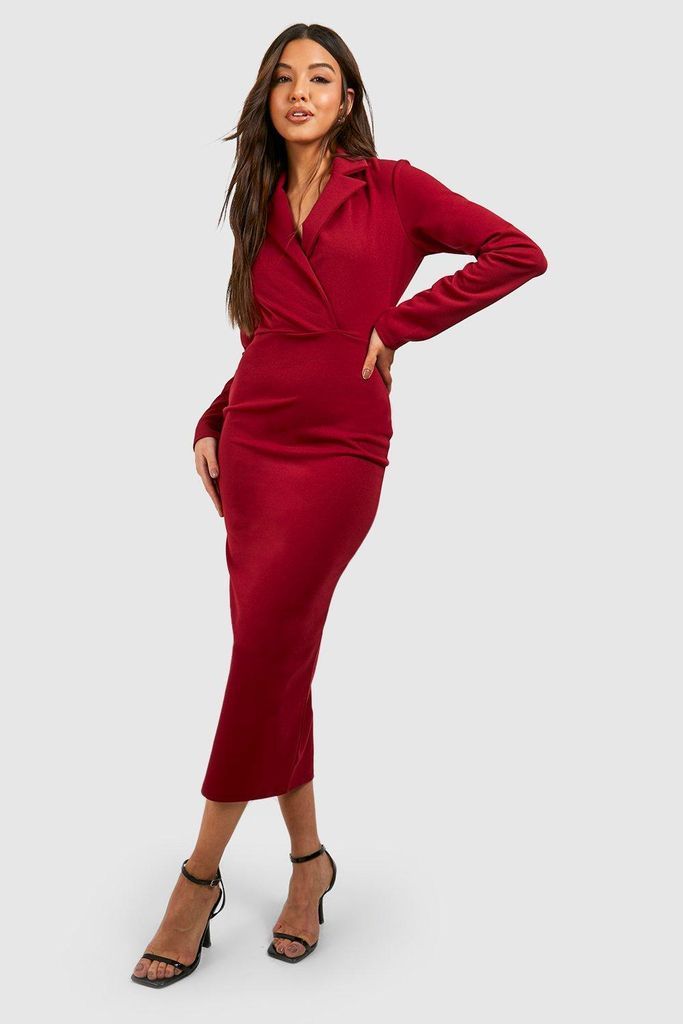 Womens Crepe Long Sleeved Wrap Tailored Midi Dress - 6, Red