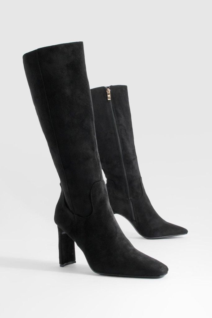 Womens Flat Heel Knee High Boots - Black - 3, Black