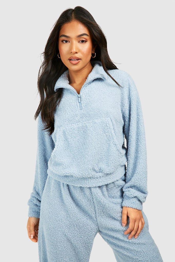 Womens Petite Borg Quarter Zip Sweatshirt - Blue - 6, Blue