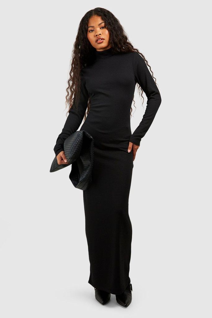 Womens Petite Roll Neck Long Sleeve Maxi Dress - Black - 6, Black