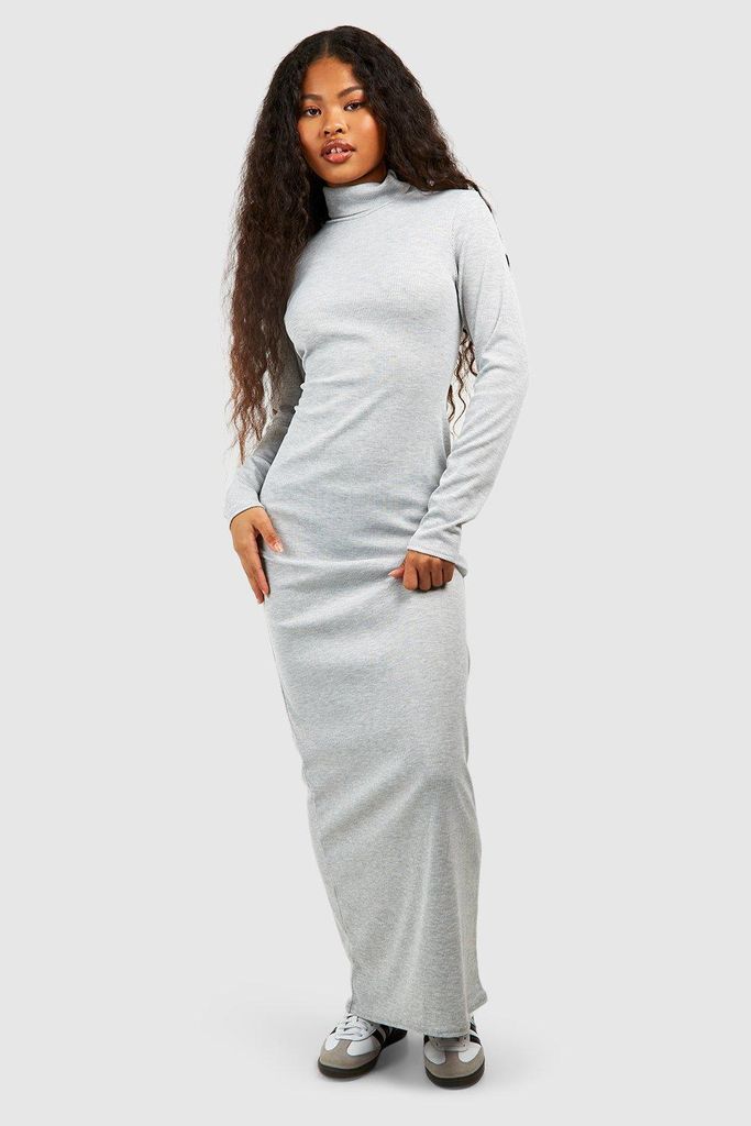 Womens Petite Roll Neck Long Sleeve Maxi Dress - Grey - 6, Grey