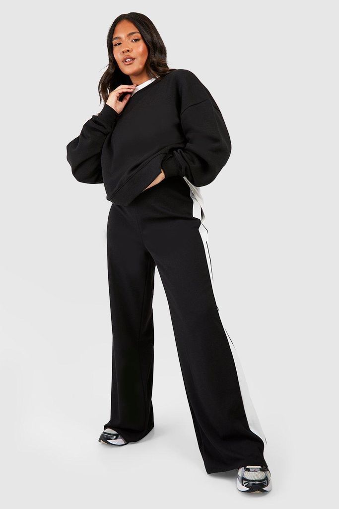 Womens Plus Side Stripe High Waisted Crepe Trousers - Black - 16, Black
