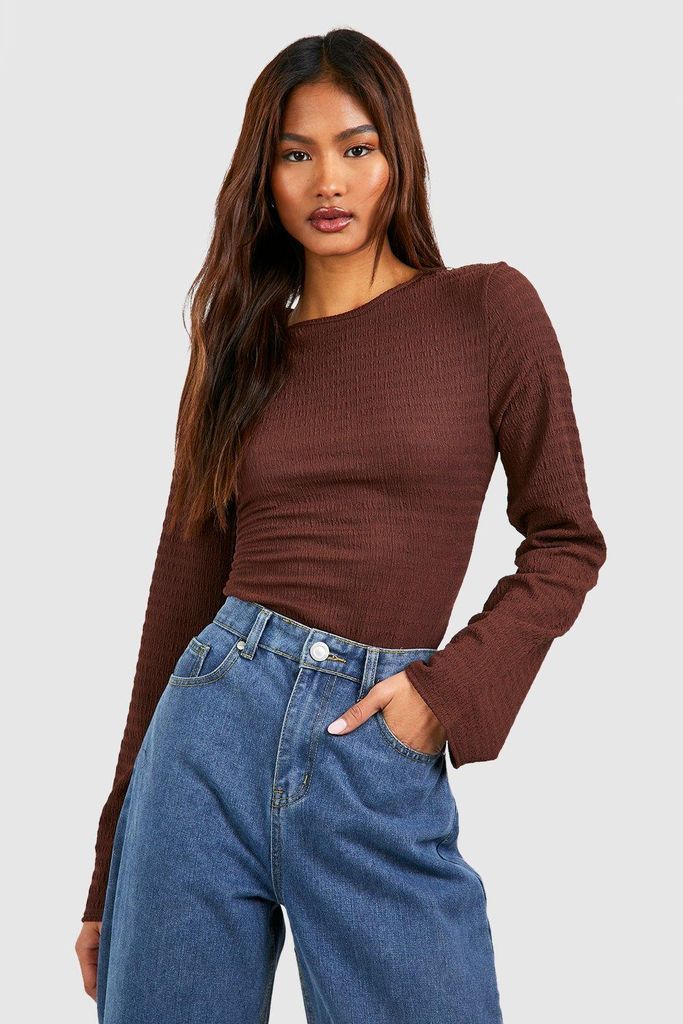 Womens Tall Bubble Texture Longsleeve Top - Brown - 6, Brown