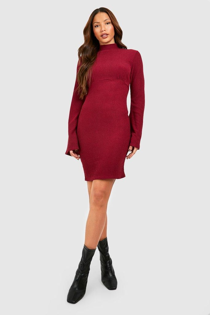 Womens Tall High Neck Flare Sleeve Mini Shift Dress - Red - 6, Red