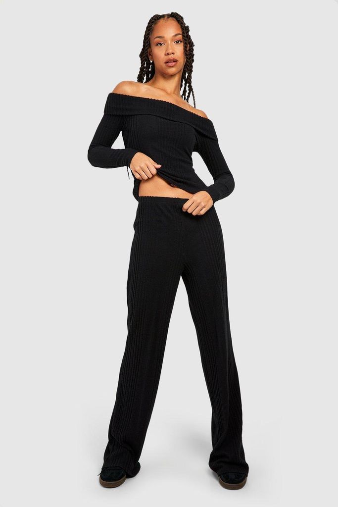 Womens Tall Soft Varied Rib Flare Trouser - Black - 6, Black