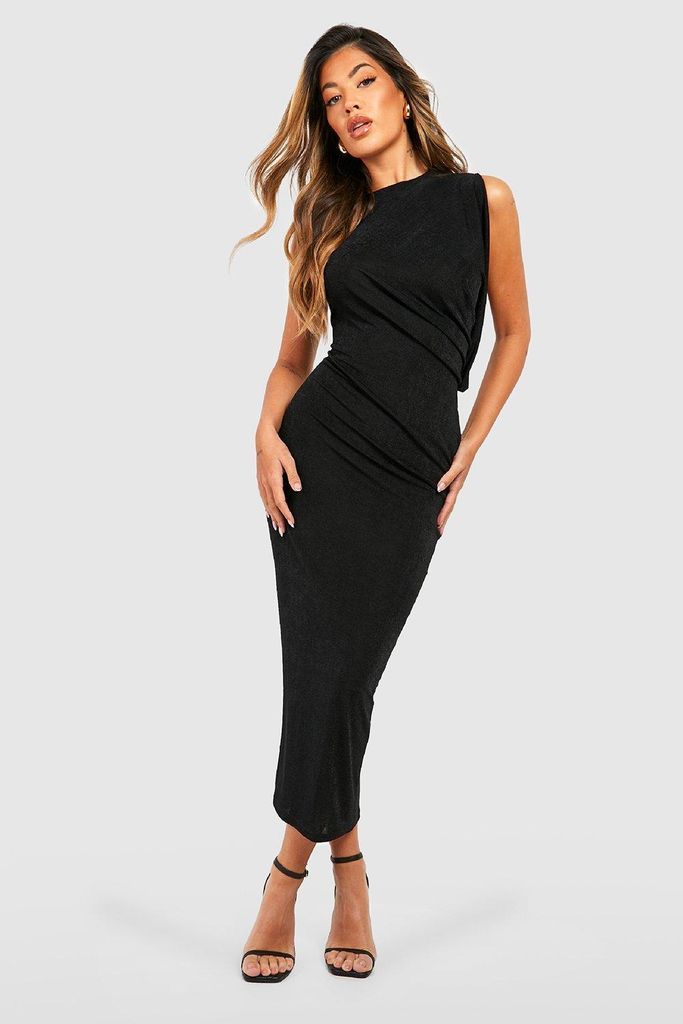 Womens Textured Slinky Draped Midi Dress - Black - 8, Black