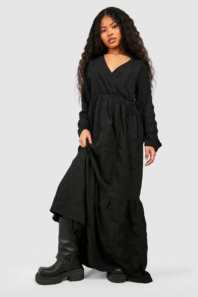 Womens Petite Bubble Wrap Maxi Dress - Black - 6, Black