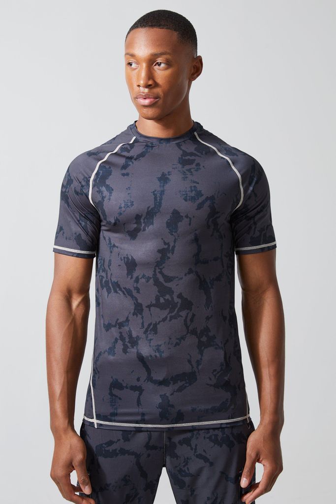 Men's Active Matte Muscle Acid Wash Print T-Shirt - Black - S, Black