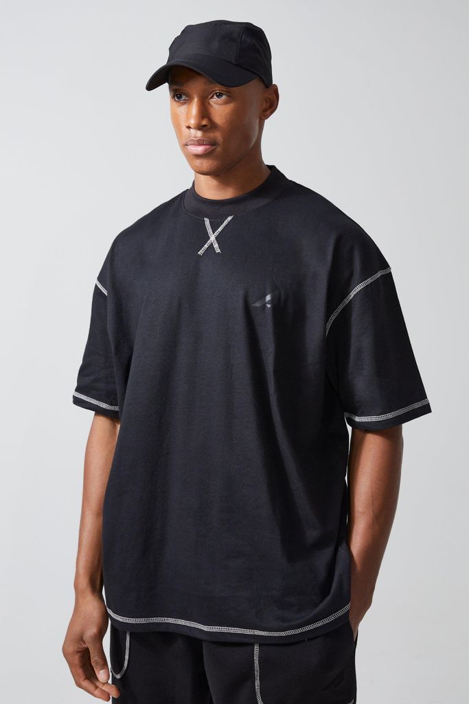Men's Active Oversized Extended Neck Stitch T-Shirt - Black - S, Black