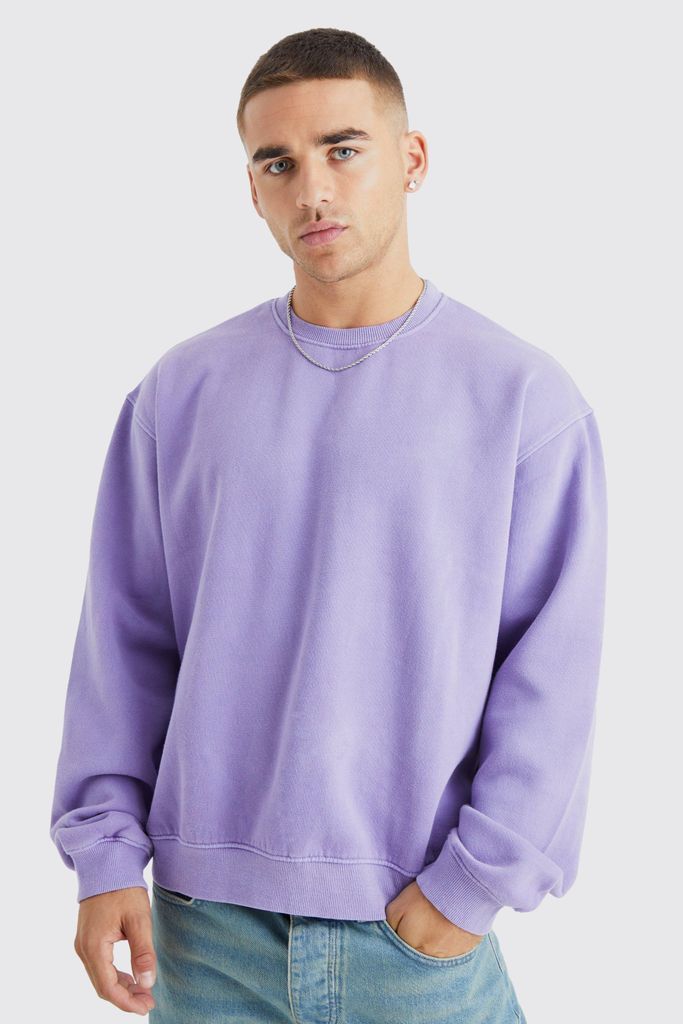 Men's Oversized Boxy Acid Washed Sweatshirt - Purple - S, Purple