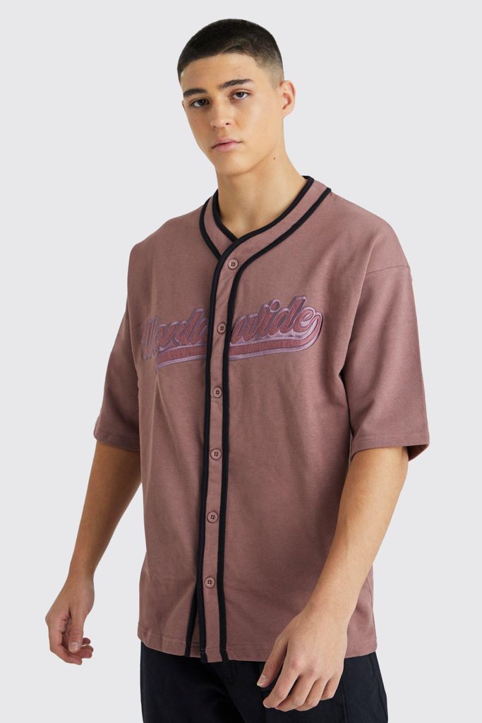Men's Oversized Worldwide Baseball Shirt - Purple - S, Purple