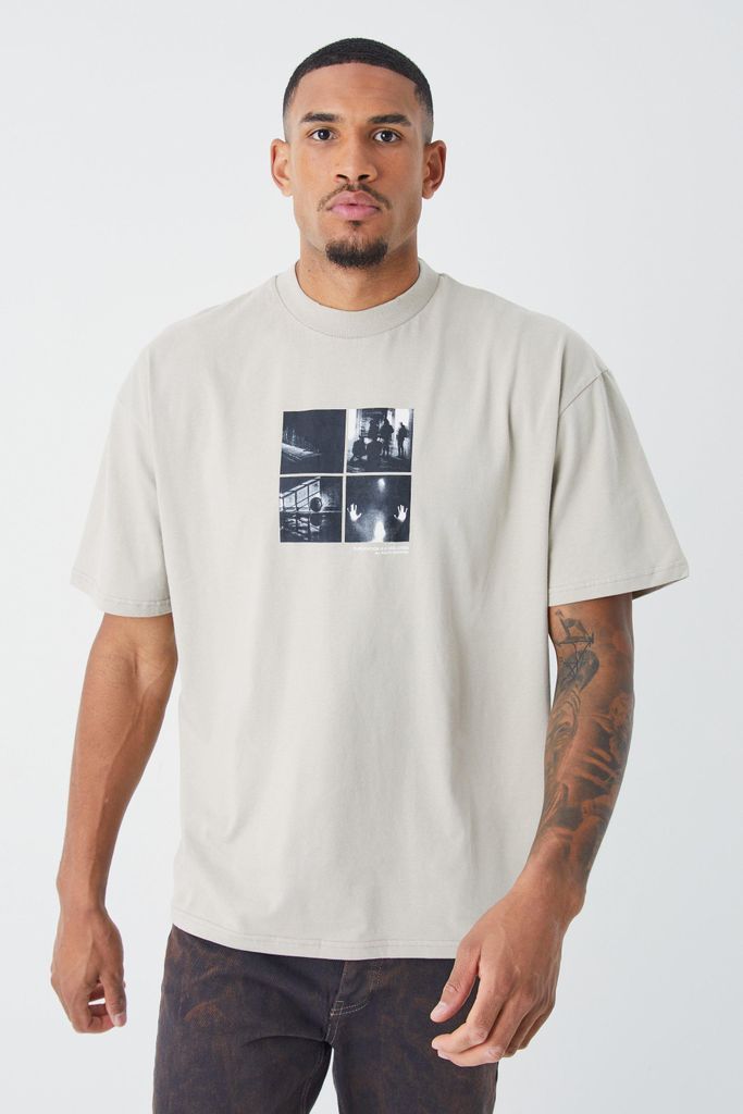 Men's Tall Oversized Heavyweight Puff Print T-Shirt - Beige - S, Beige