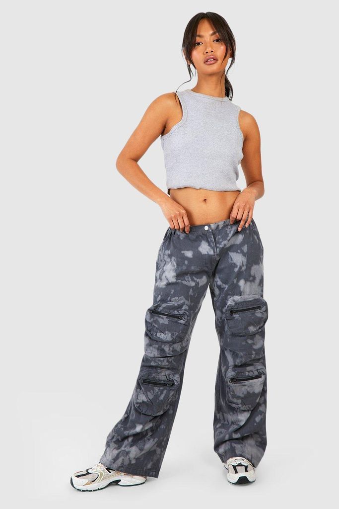 Womens Acid Wash Multi Pocket Cargo Trousers - Grey - 6, Grey