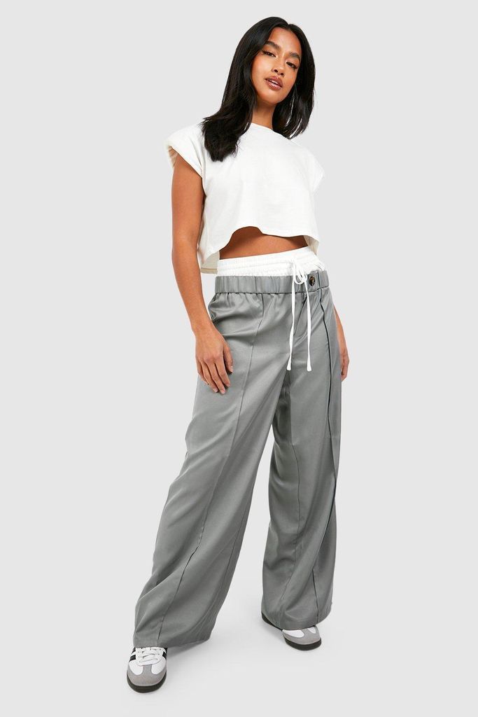 Womens Petite Stacked Double Waistband Detail Trouser - Grey - 6, Grey