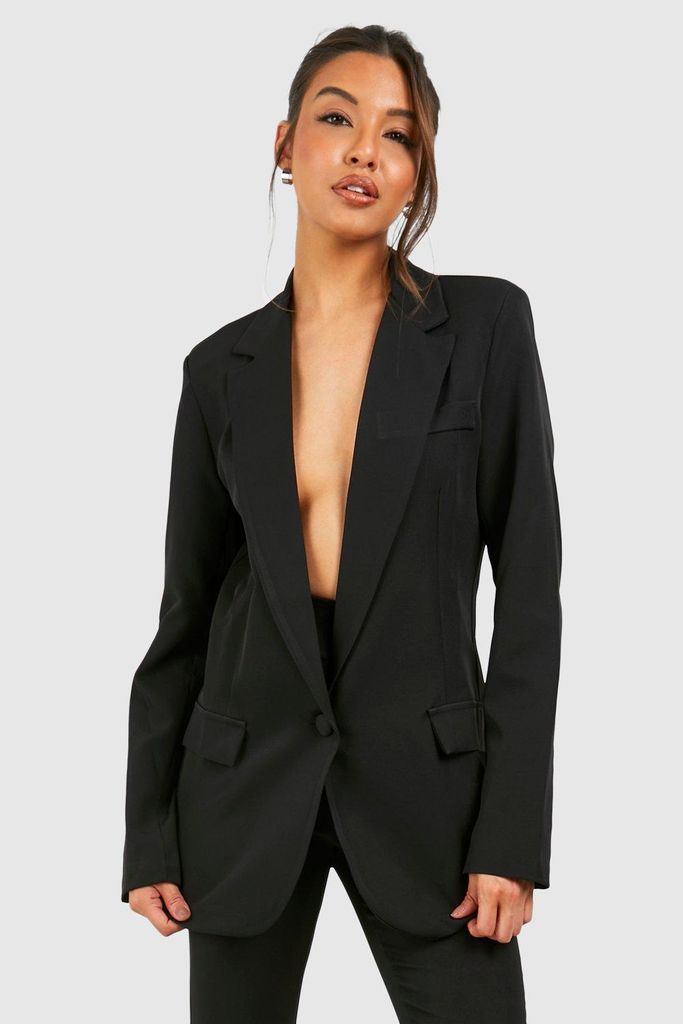 Womens Plunge Front Longline Tailored Blazer - Black - 6, Black