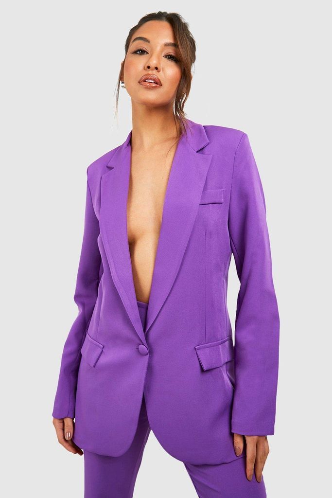 Womens Plunge Front Longline Tailored Blazer - Purple - 6, Purple