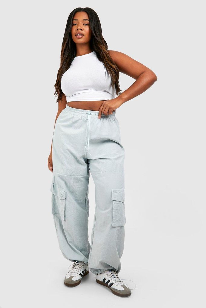 Womens Plus Nylon Pocket Detail Cargo Trousers - Grey - 16, Grey