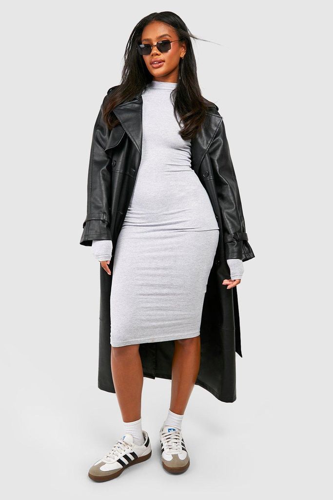 Womens Roll Neck Cotton Midi Dress - Grey - 8, Grey