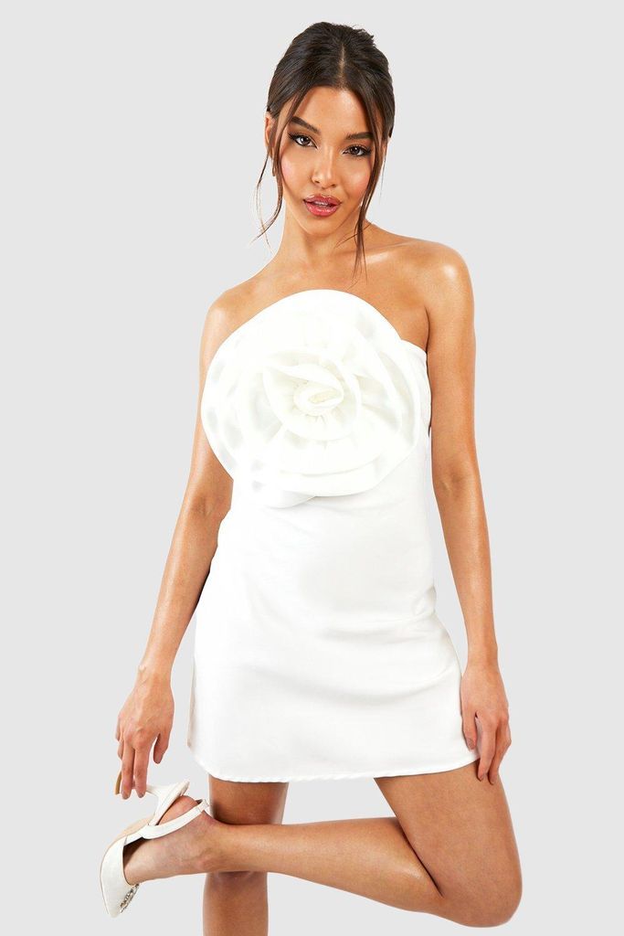 Womens Rose Detail Bandeau Mini Dress - White - 8, White