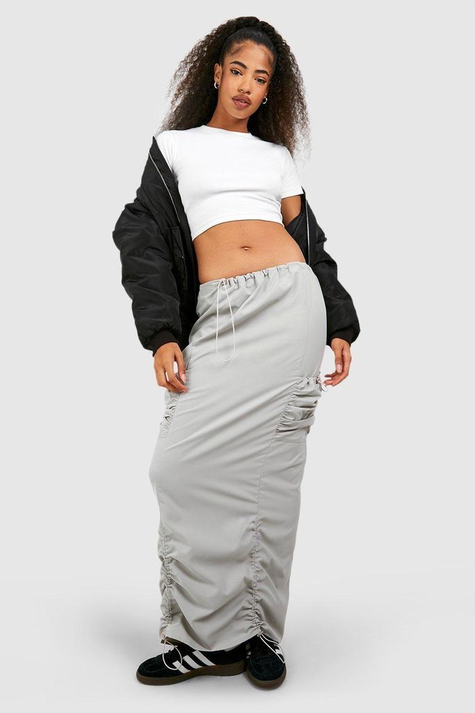 Womens Ruched Parachute Maxi Skirt - Beige - 6, Beige