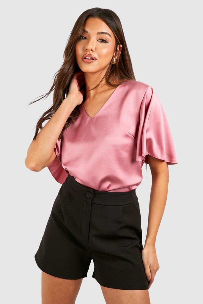 Womens Satin Flared Sleeve Blouse - Pink - 6, Pink
