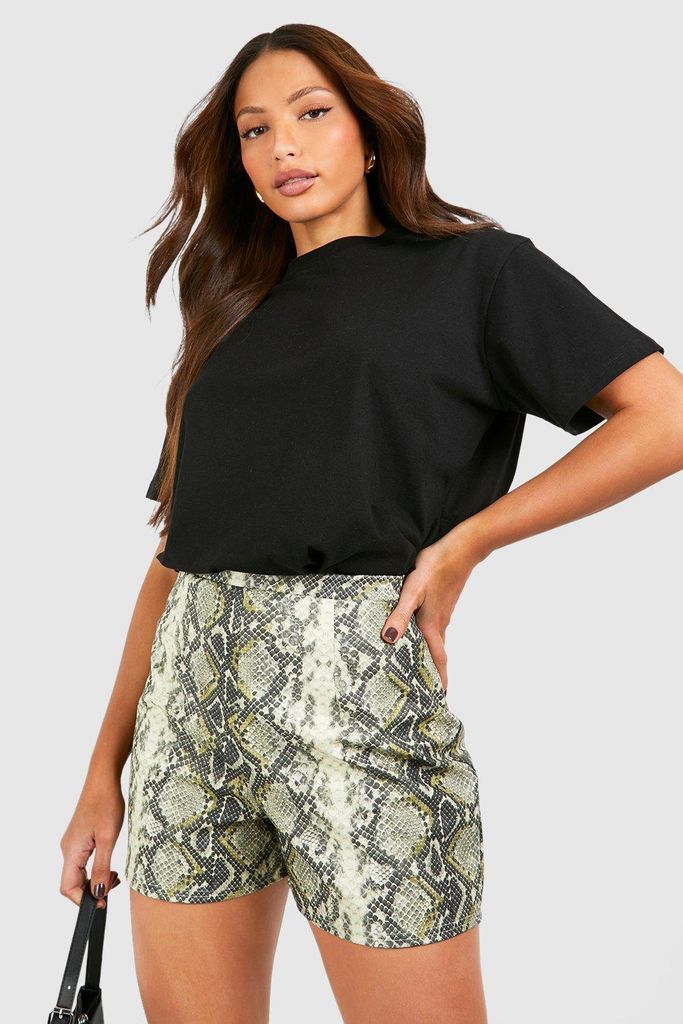 Womens Tall Faux Snakeskin Pu Tailored Shorts - Brown - 6, Brown