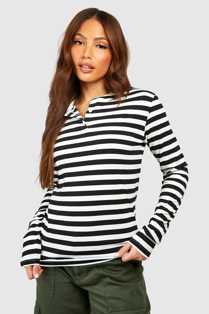 Womens Tall Stripe Button Detail Top - White - 6, White