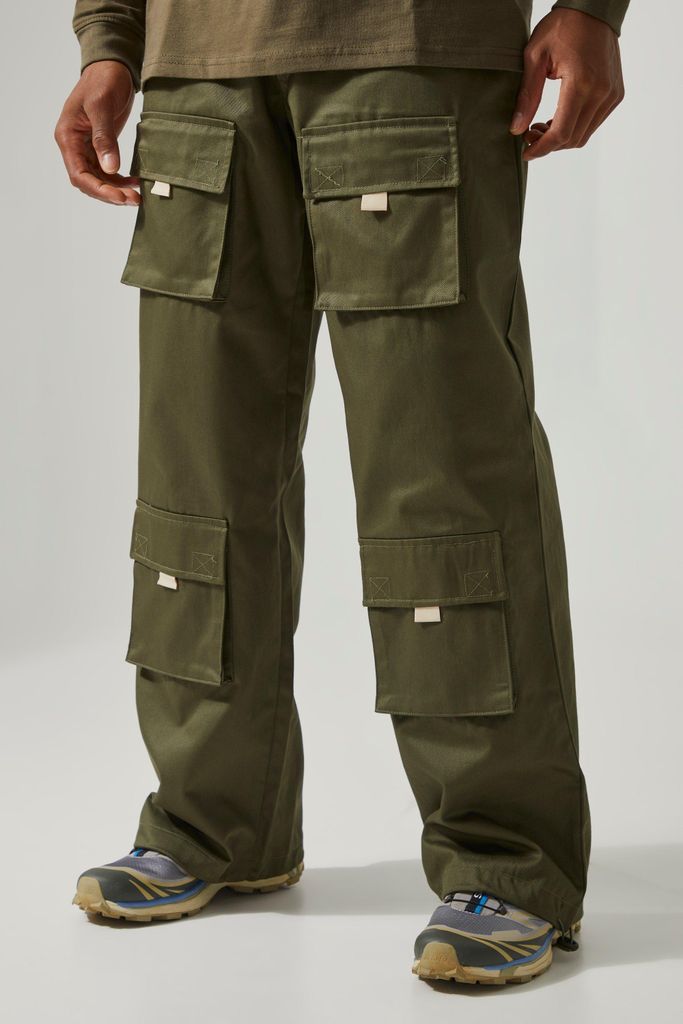 Men's Active Twill Wide Leg Cargo Trousers - Green - S, Green