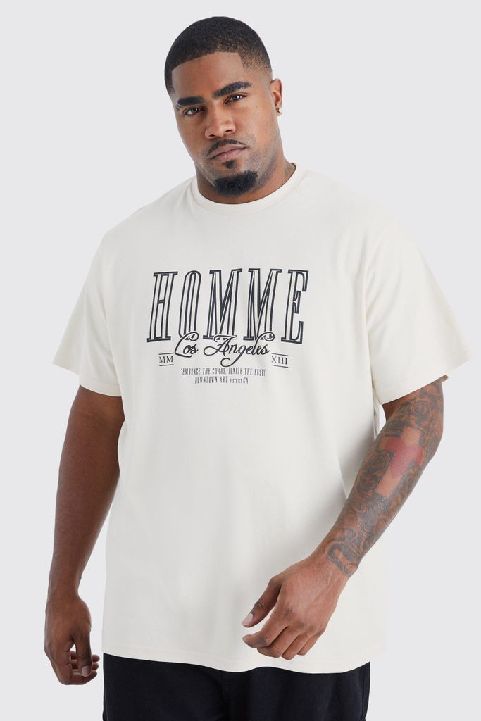 Men's Plus Slim Interlock Homme Graphic T-Shirt - Cream - Xxxl, Cream