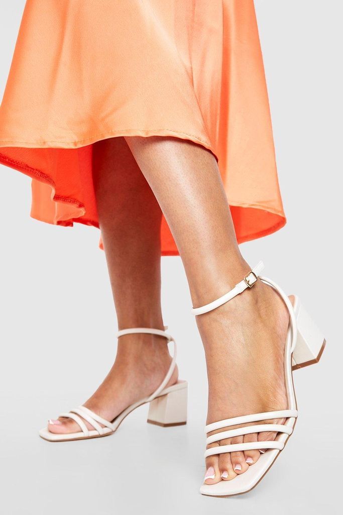 Womens Square Toe Triple Strap Low Block Heel Sandals - Cream - 3, Cream