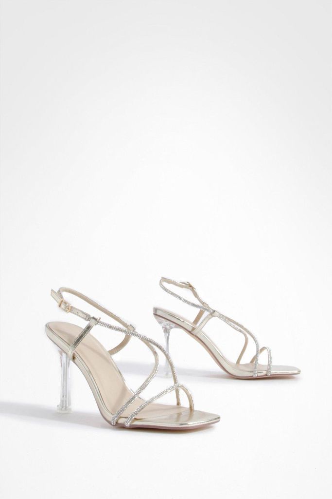 Womens Diamante Embellished Asymmetric Heels - Gold - 3, Gold
