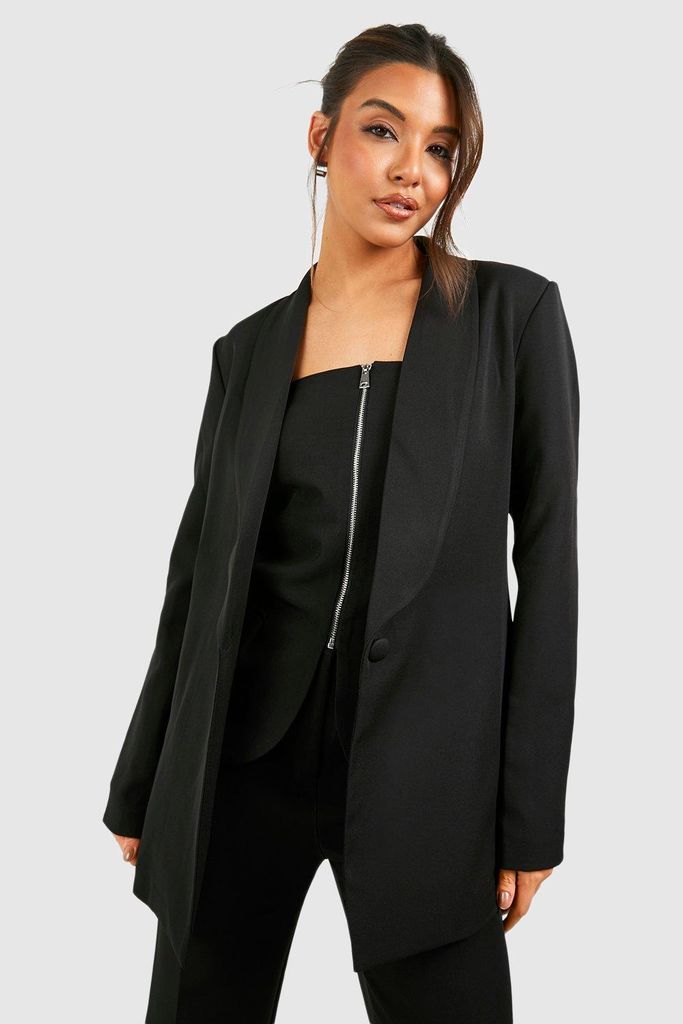 Womens Slim Fit Plunge Front Tailored Blazer - Black - 6, Black