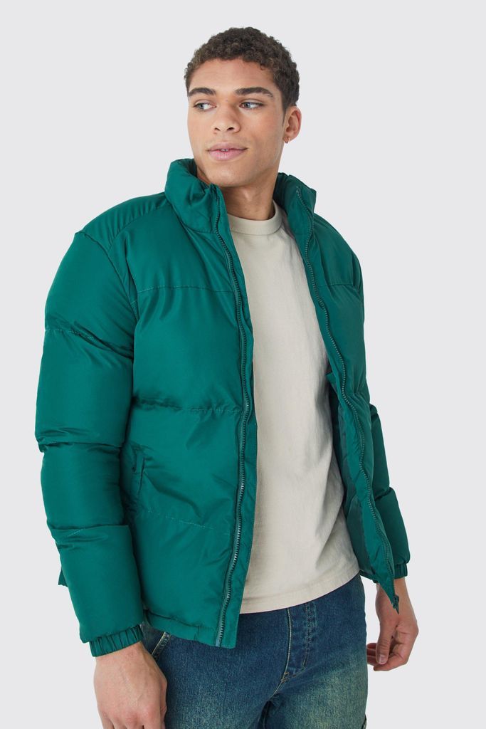 Men's Funnel Neck Puffer Jacket - Green - S, Green