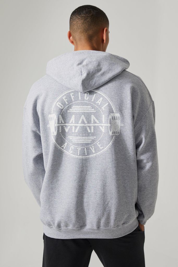 Men's Man Active Gym Raw Official Logo Hoodie - Grey - S, Grey